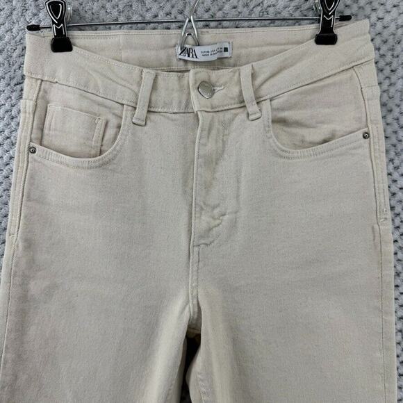 Zara Jeans Women 4 Cream Light Wash High Rise Straight Leg Cropped Denim Stretch - Picture 3 of 15